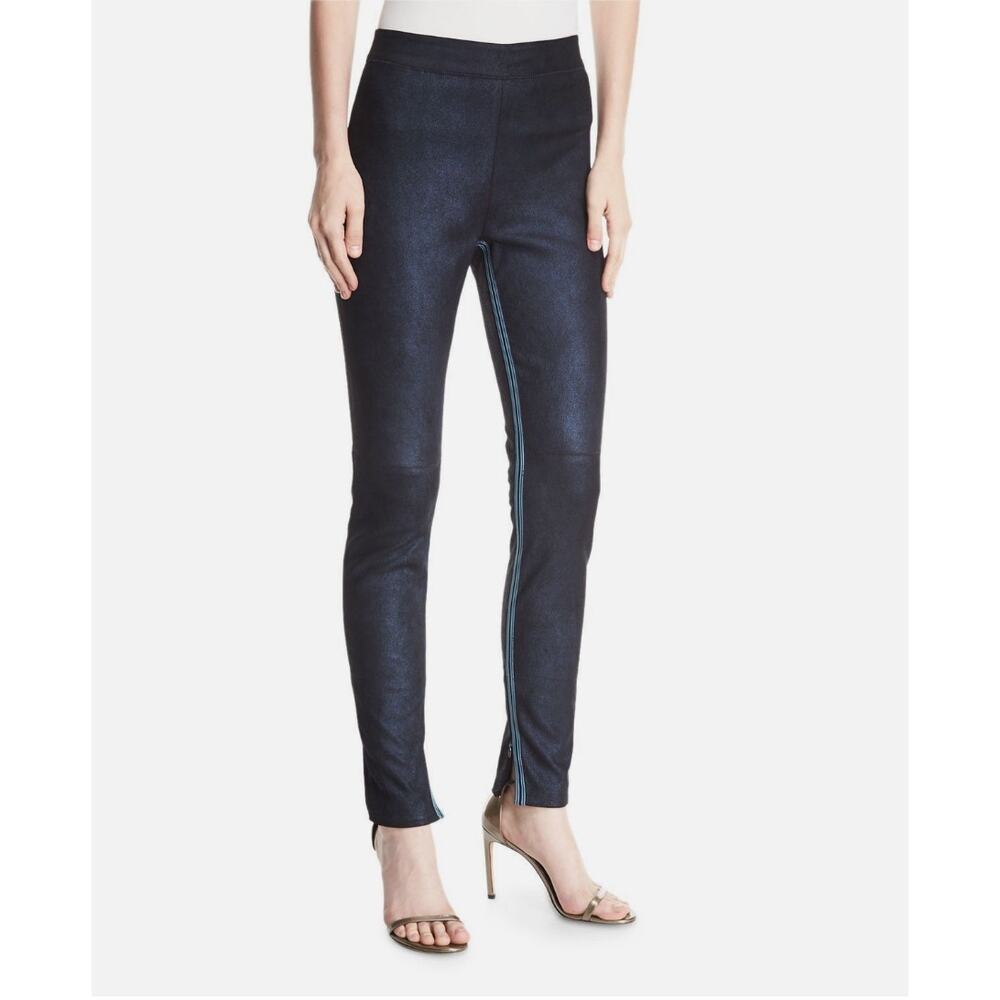 Elie Tahari Roxanna‎ Pants Womens Medium Blue Lambskin Suede Skinny Shimmery